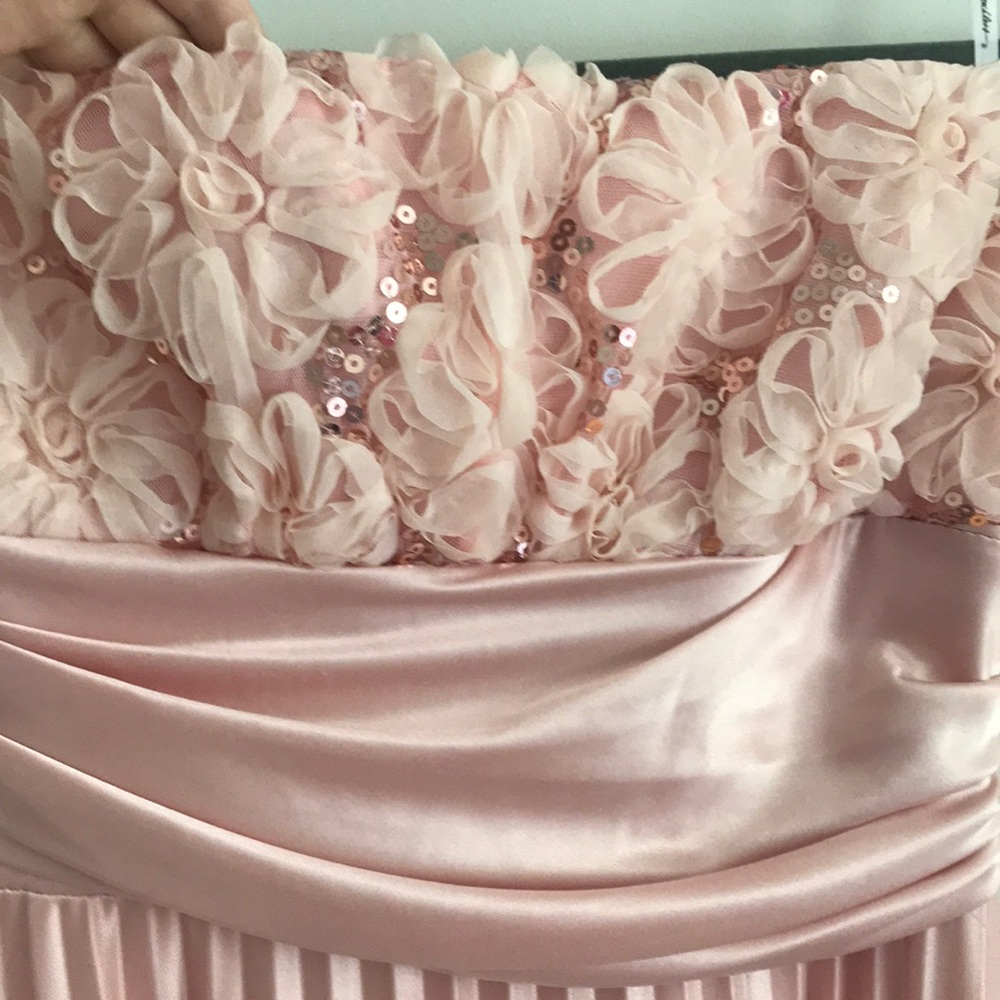 Long Light Pink Floral Sequin Evening Dress Gown